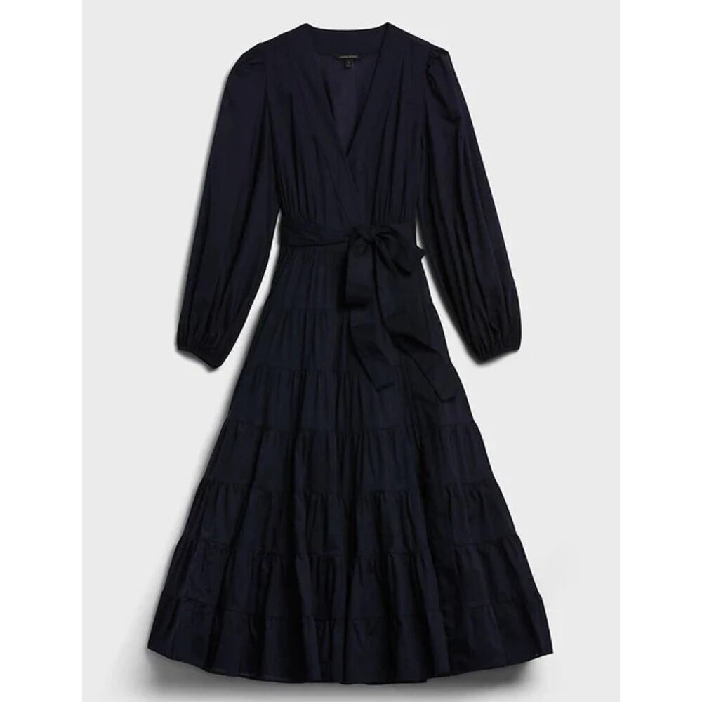 Banana Republic Wrap Midi Dress Soft 100% Cotton Sz 6 - Picture 3 of 6